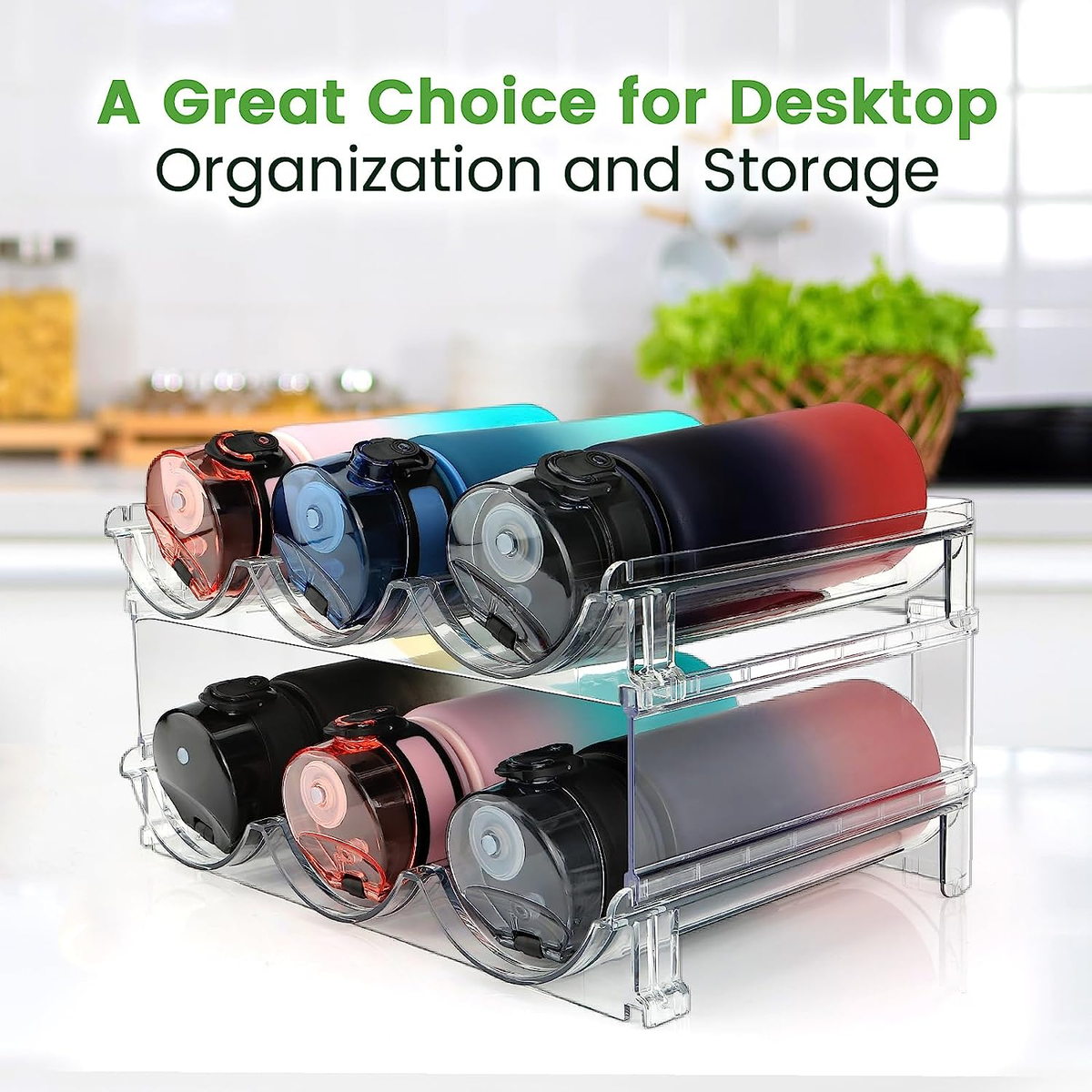 Water Bottle Storage Organizer Set - 2 Pack Stackable Cabinet Racks