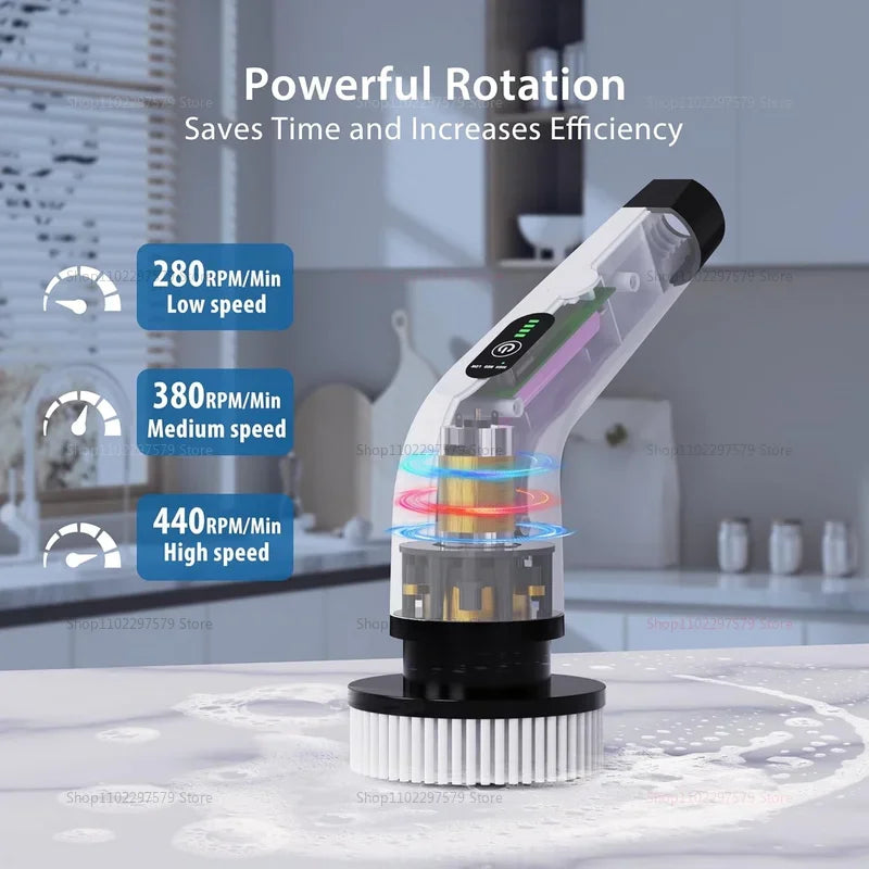 9-in-1 Cordless Electric Spin Scrubber with Adjustable Extension Handle - Waterproof Cleaning Brush for Tub, Tile, and Floor