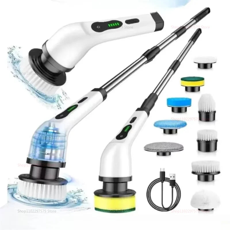 9-in-1 Cordless Electric Spin Scrubber with Adjustable Extension Handle - Waterproof Cleaning Brush for Tub, Tile, and Floor