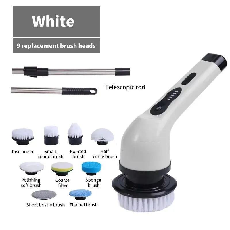 9-in-1 Cordless Electric Spin Scrubber with Adjustable Extension Handle - Waterproof Cleaning Brush for Tub, Tile, and Floor
