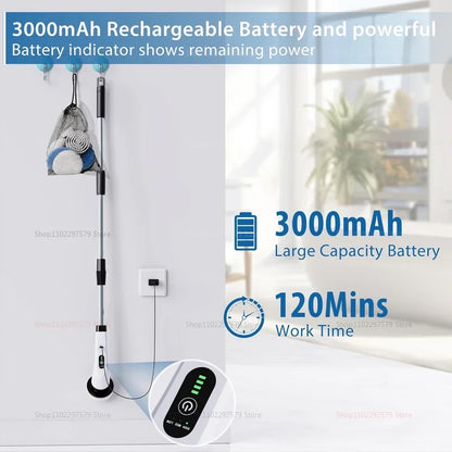 9-in-1 Cordless Electric Spin Scrubber with Adjustable Extension Handle - Waterproof Cleaning Brush for Tub, Tile, and Floor