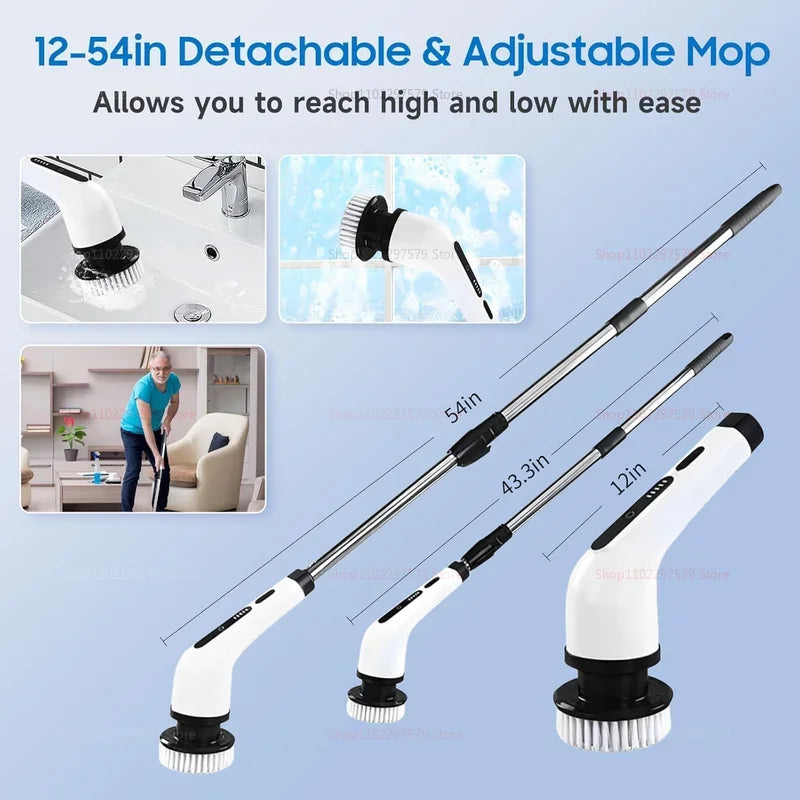 9-in-1 Cordless Electric Spin Scrubber with Adjustable Extension Handle - Waterproof Cleaning Brush for Tub, Tile, and Floor