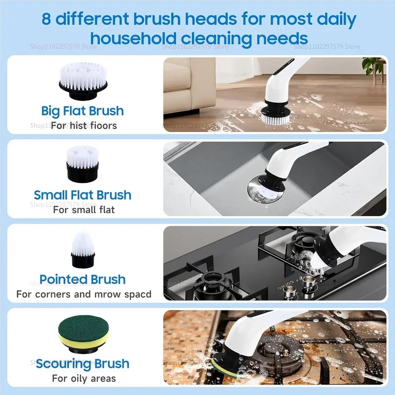 9-in-1 Cordless Electric Spin Scrubber with Adjustable Extension Handle - Waterproof Cleaning Brush for Tub, Tile, and Floor